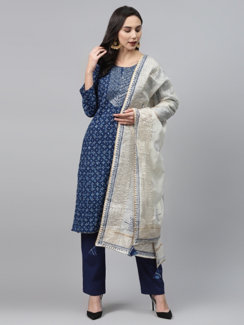 

Readiprint Fashions Navy Blue & Off-White Printed Unstitched Dress Material