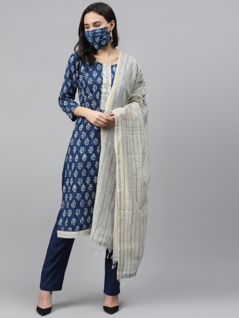 

Readiprint Fashions Navy Blue Off-White Printed Unstitched Dress Material