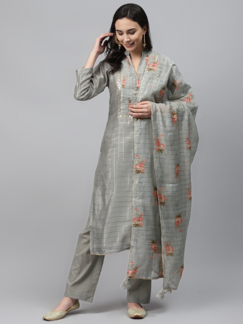 

Readiprint Fashions Grey & Golden Floral Print Unstitched Dress Material