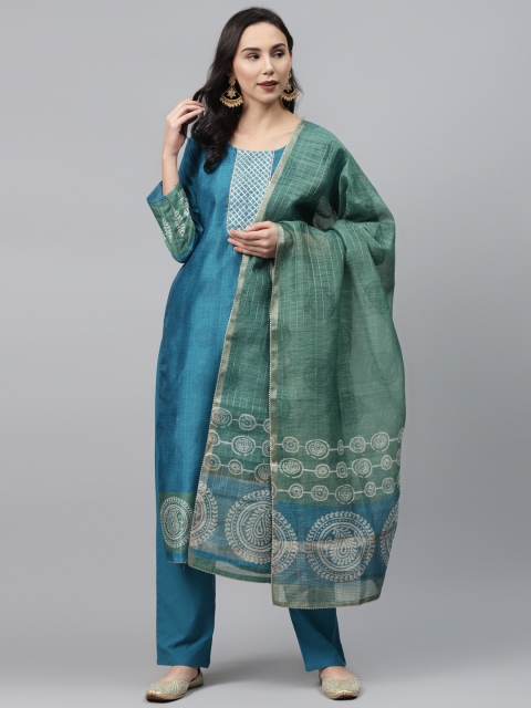 

Readiprint Fashions Teal Blue Printed Unstitched Dress Material
