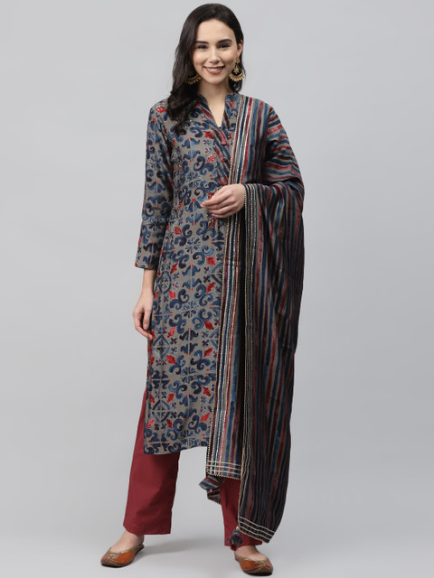 

Readiprint Fashions Charcoal Grey & Navy Blue Printed Unstitched Dress Material