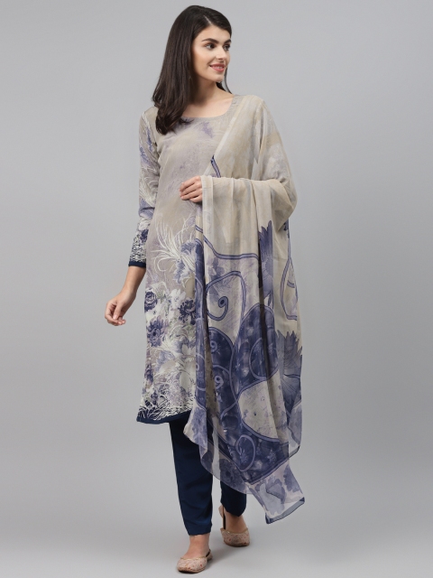 

Readiprint Fashions Taupe & Blue Printed Unstitched Dress Material