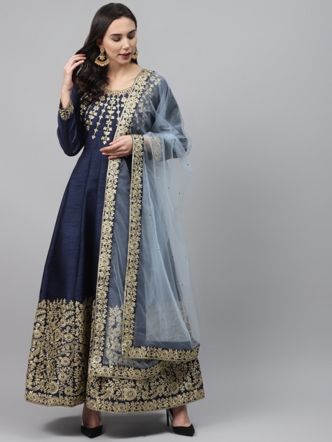 

Readiprint Fashions Navy Blue & Golden Zari Embroidered Semi-Stitched Dress Material