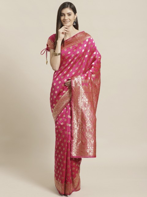 

Readiprint Fashions Pink & Golden Woven Design Banarasi Saree
