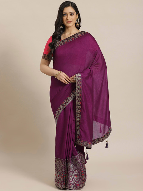 

Readiprint Fashions Purple & Golden Solid Banarasi Saree
