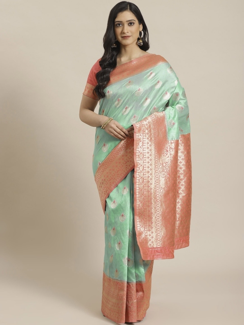

Readiprint Fashions Blue & Peach-Coloured Woven Design Banarasi Saree