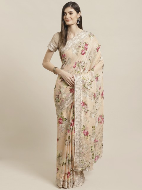 

Readiprint Fashions Beige & Pink Floral Printed Saree