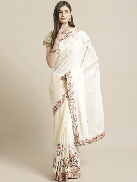 

Readiprint Fashions Beige & Pink Floral Embroidered Saree
