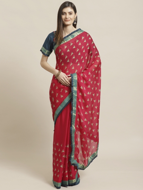 

Readiprint Fashions Red & Blue Floral Printed Saree