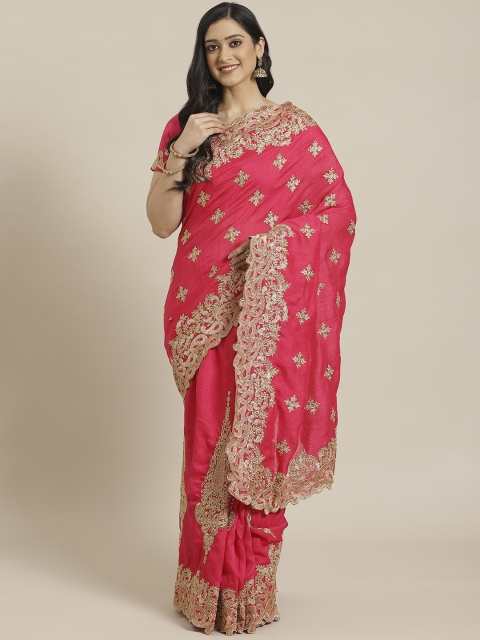 

Readiprint Fashions Pink & Golden Zari Embroidered Saree