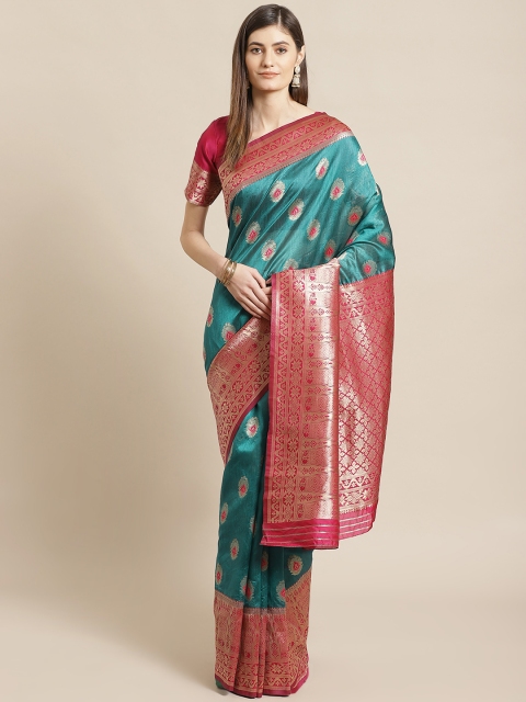 

Readiprint Fashions Blue & Golden Woven Design Banarasi Saree