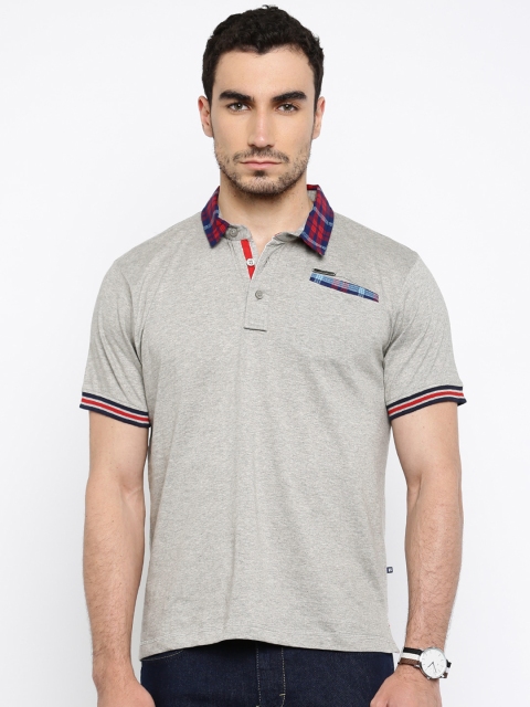 

Harvard Men Grey Melange Solid Polo Collar Cotton T-shirt