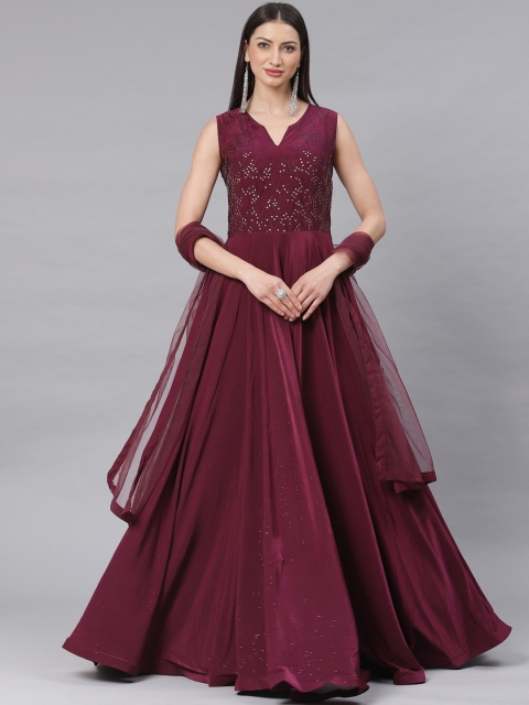 

Chhabra 555 Women Burgundy Embellished Made to Measure Cocktail Gown with Dupatta