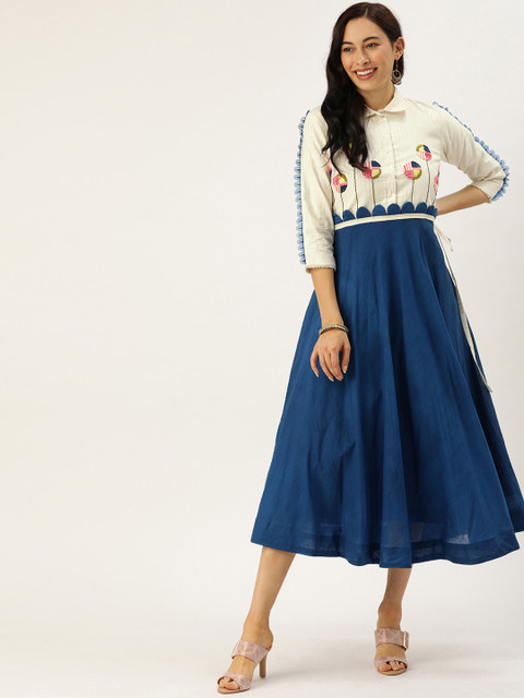 

VASTRANAND Women Navy Blue Embroidered Fit and Flare Dress