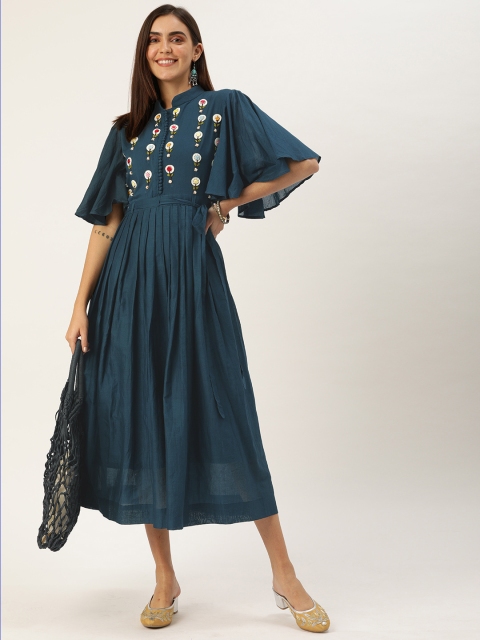 

VASTRANAND Women Navy Blue Embroidered Fit and Flare Dress