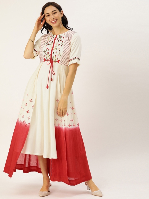 

VASTRANAND Women White & Red Embroidered Layered Maxi Dress