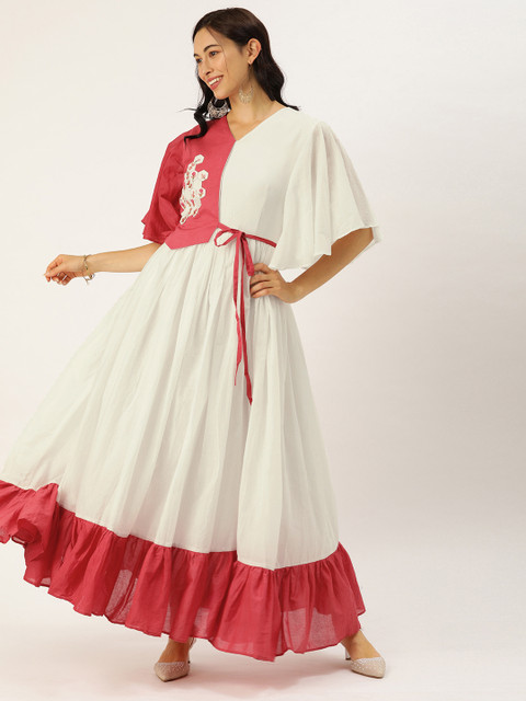 

VASTRANAND Women White Embroidered Layered Maxi Dress