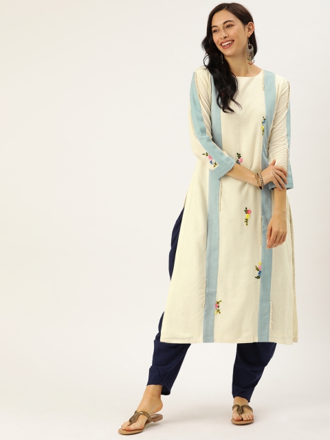 

VASTRANAND Women Blue & White Striped Straight Kurta