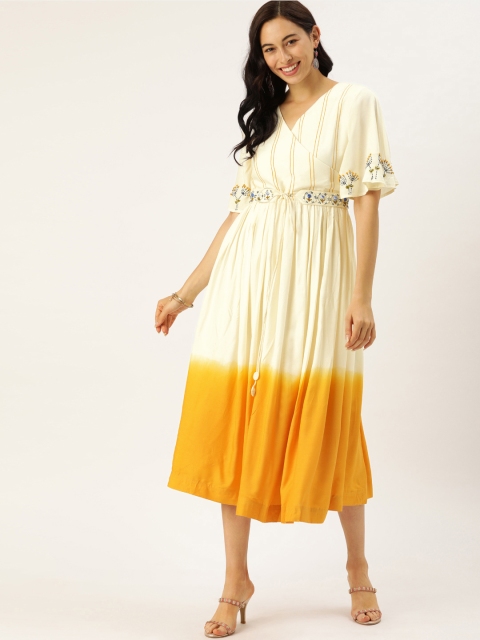 

VASTRANAND Women Yellow Dyed Fit and Flare Dress