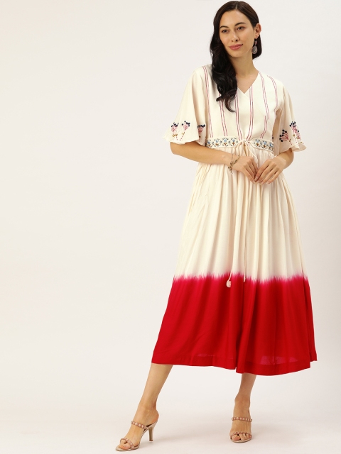 

VASTRANAND Women White & Red Dyed Fit and Flare Dress