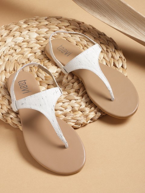 

Taavi Women Off-White Woven-Design Handcrafted T-Strap Flats