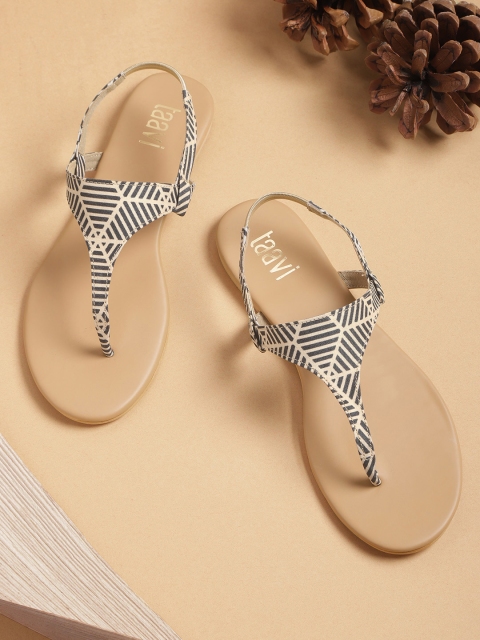 

Taavi Women Black & Off-White Printed Handcrafted T-Strap Flats