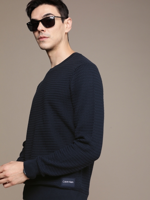 

Calvin Klein Jeans Men Navy Blue Cable Knit Cotton Pullover Sweater