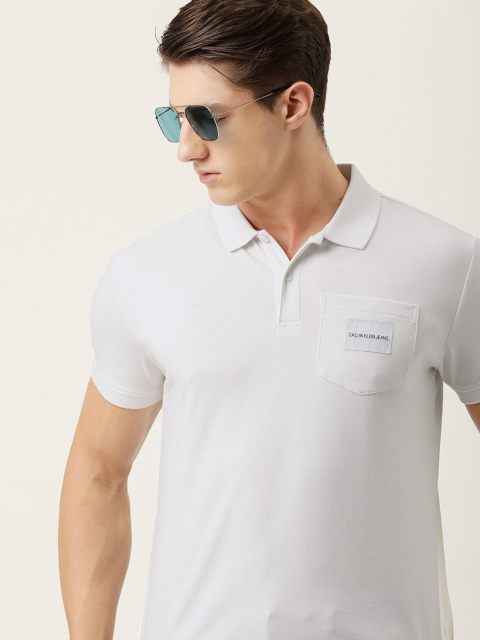 

Calvin Klein Jeans Men White Solid Polo Collar T-shirt