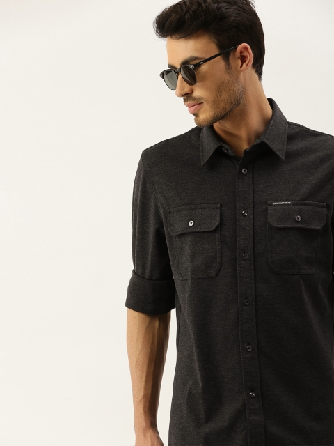 

Calvin Klein Jeans Men Charcoal Grey Regular Fit Solid Knitted Casual Shirt