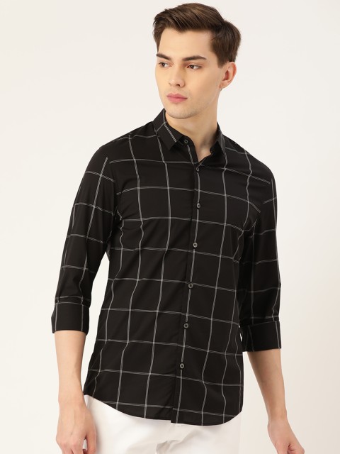 

Calvin Klein Jeans Men Black Slim Fit Windowpane Checks Checked Casual Shirt