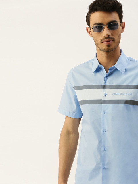 

Calvin Klein Jeans Men Blue & Grey Regular Fit Striped Casual Shirt