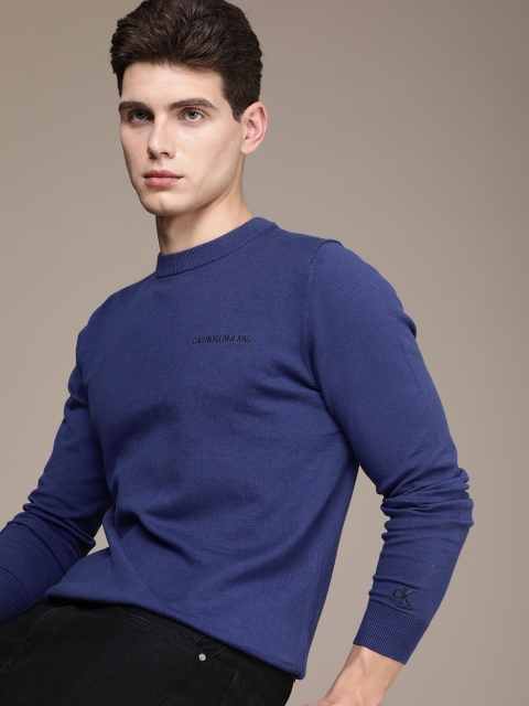 

Calvin Klein Jeans Men Blue Logo Printed Round-Neck Pullover Sweater