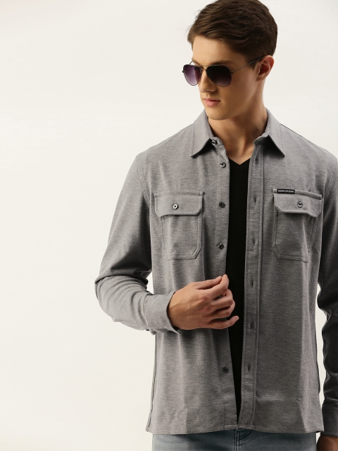 

Calvin Klein Jeans Men Grey Melange Regular Fit Solid Casual Shirt