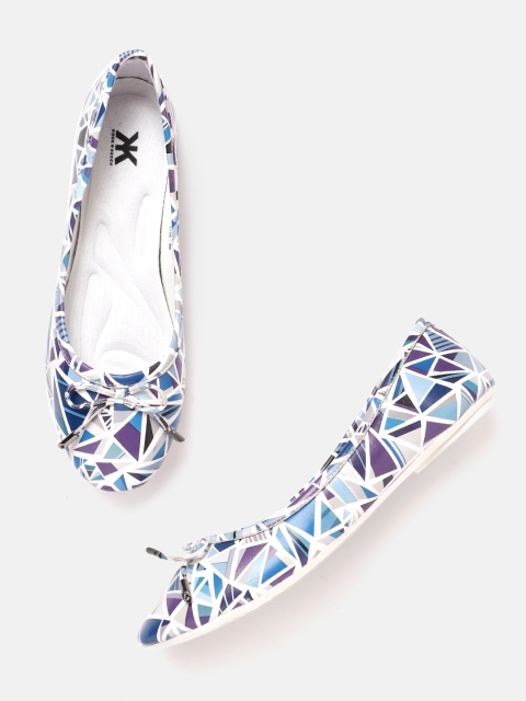 

Kook N Keech Women White & Blue Geometric Print Ballerinas