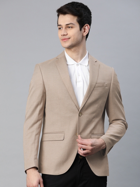 

Blackberrys Men Beige Self-Design Slim Fit Single-Breasted Casual Blazer