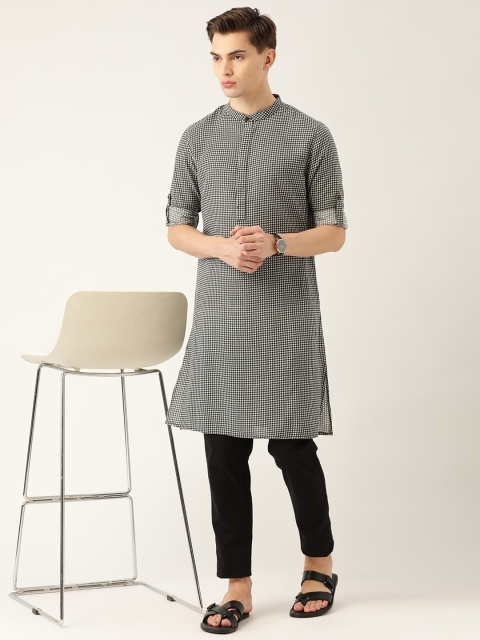 

Anouk Men Black & White Sustainable Checked Kurta