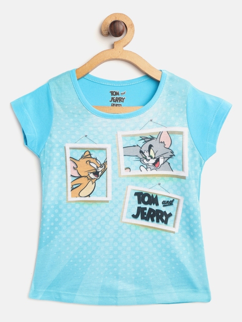 

Eteenz Girls Turquoise Blue Pure Cotton Tom & Jerry Printed Top