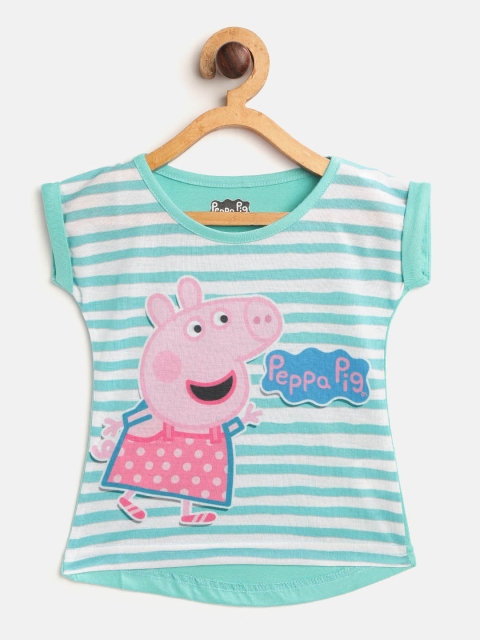 

Eteenz Infant Girls Sea Green & White Striped Top with Peppa Pig Print