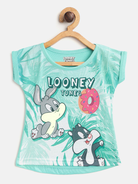 

Eteenz Infant Girls Sea Green & Grey Bugs Bunny & Sylvester Cat Print Top