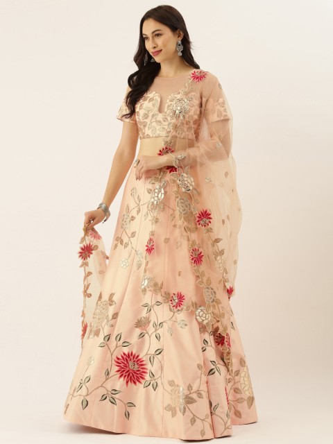 

panchhi Peach-Coloured Semi-Stitched Lehenga & Unstitched Blouse with Dupatta
