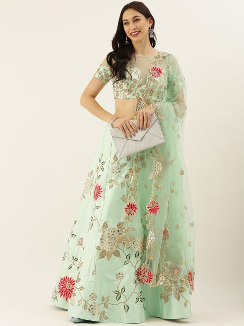 

panchhi Green & Gold-Toned Embellished Semi-Stitched Lehenga & Unstitched Blouse with Dupatta