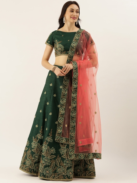 

panchhi Green & Pink Embroidered Semi-Stitched Lehenga & Unstitched Blouse with Dupatta