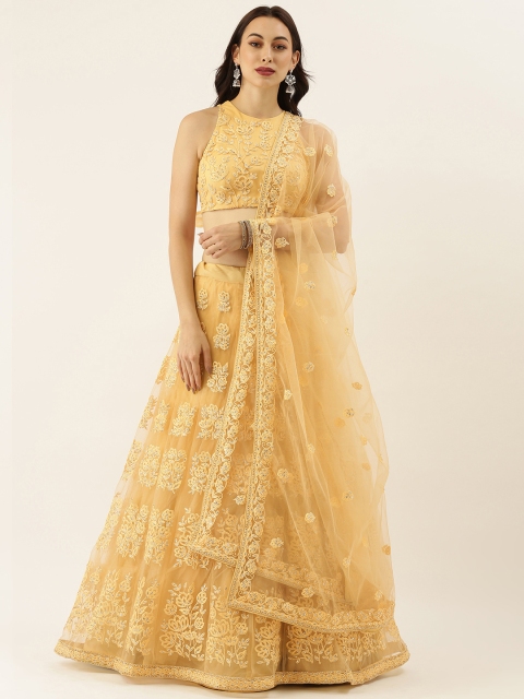 

panchhi Yellow Embroidered Semi-Stitched Lehenga & Unstitched Blouse with Dupatta