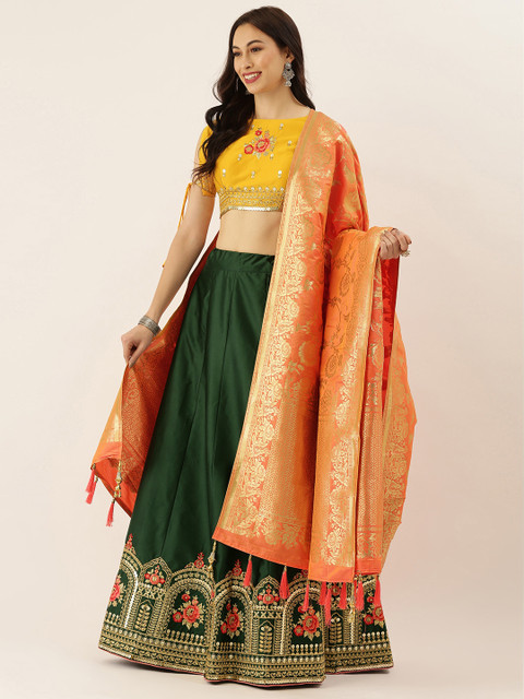 

panchhi Green & Yellow Embroidered Semi-Stitched Lehenga & Embroidered Blouse with Dupatta