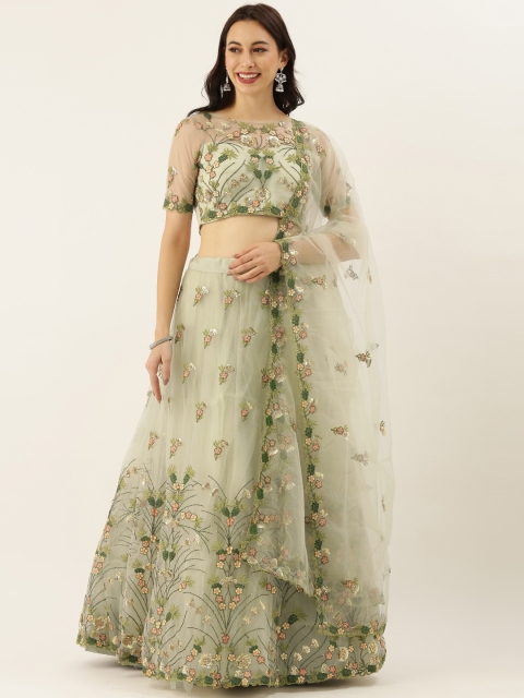 

panchhi Green Embroidered Semi-Stitched Lehenga & Unstitched Blouse with Dupatta