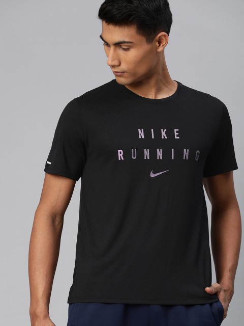 

Nike Men Black Standard Fit Printed Dri-Fit Round Neck Running T-shirt