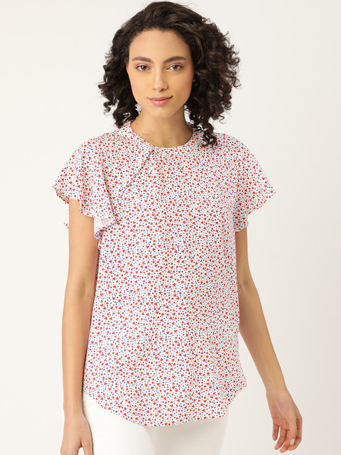 

United Colors of Benetton White Ecovero Printed Flutter Sleeves Top