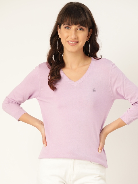 

United Colors of Benetton Women Purple Pure Cotton Solid Sweater