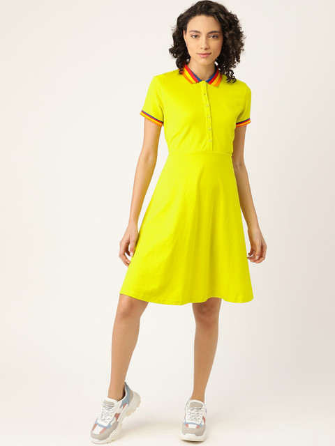 

United Colors of Benetton Women Lime Green Solid A-Line Dress