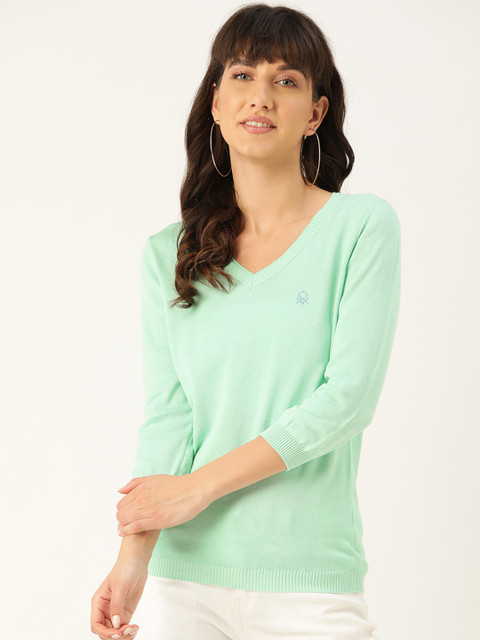 

United Colors of Benetton Women Green Pure Cotton Solid Sweater